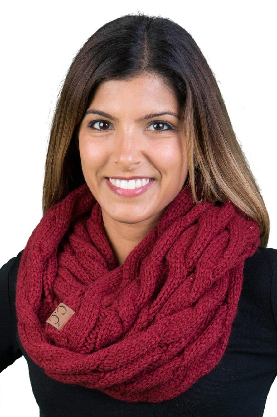7877 Matching 2 Pack: Ponytail Beanie & Infinity Scarf, Burgundy - Picture 5 of 6